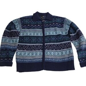 VTG Rafaella Lambswool Shetland Wool Fair Isle Nordic Zip Cardigan M Oversized